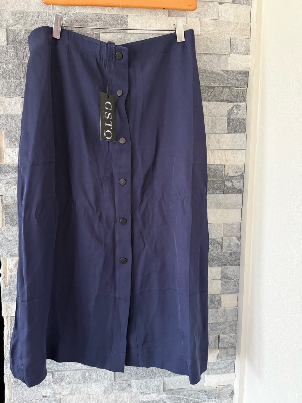 Women GSTQ NWT Navy Blue Snap-Front Midi Skirt-XL